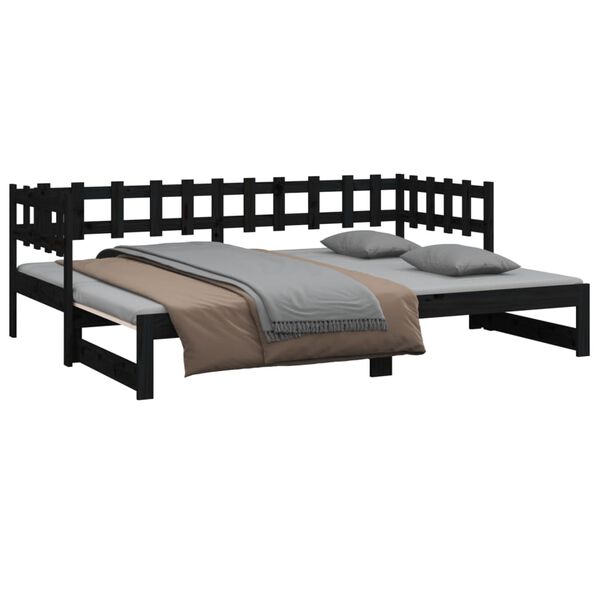 vidaXL Dormeuse Estraibile Nera 2x(90x200) cm Legno Massello di Pino