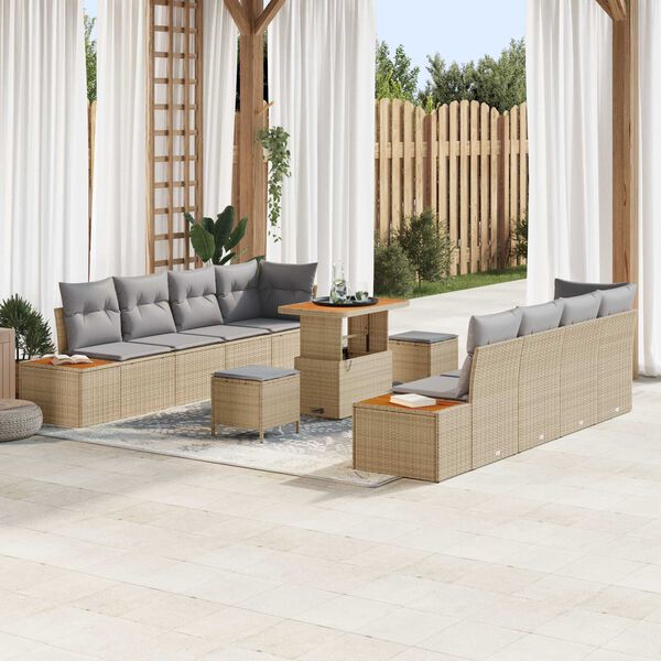 vidaXL Set Divano da Giardino con cuscino 11 pcs Beige Poly Rattan
