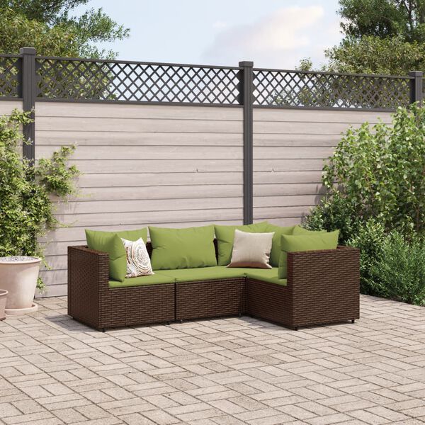 vidaXL Set Mobili da Giardino 4 pz con Cuscini in Polyrattan Marrone