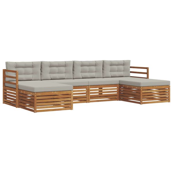 vidaXL Set divani con cuscino 6 pcs Grigio Naturale e Chiaro