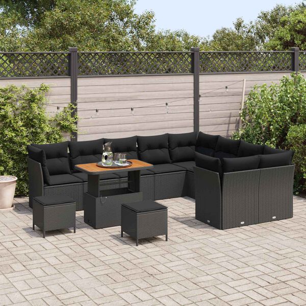vidaXL Set Divano da Giardino 12 pcs Nero polyrattan
