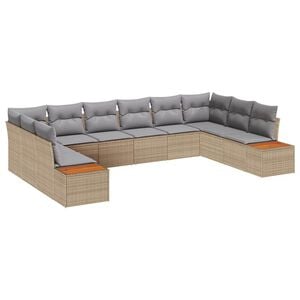 vidaXL Set Divano da Giardino 10 pcs Beige e Grigio Chiaro Polyrattan