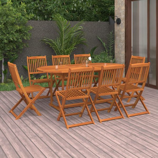 vidaXL Set da Pranzo da Giardino 9pz 180x90x75cm Legno Massello Acacia