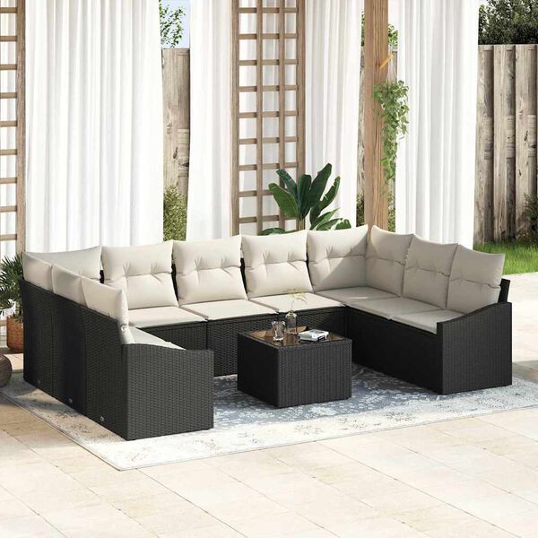 vidaXL Set Divano da Giardino 9 pcs Marrone e Crema polyrattan