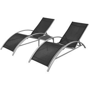 vidaXL Lettini Prendisole con Tavolino in Alluminio Nero
