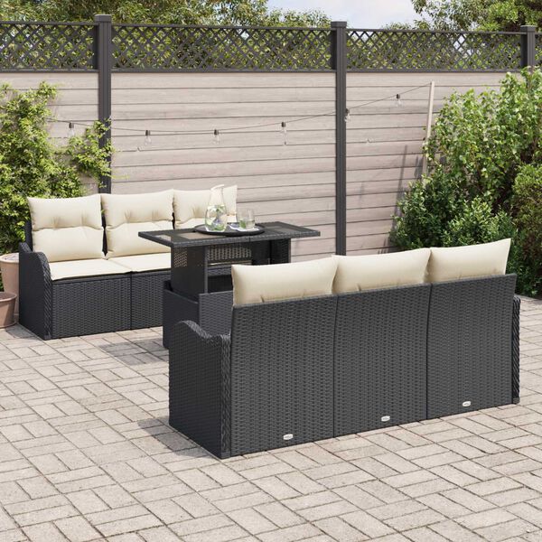 vidaXL Set Divano da Giardino con cuscino 7 pcs Nero Poly Rattan