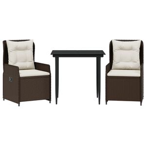 vidaXL Set da Pranzo da Giardino 3pz con Cuscini in Polyrattan Marrone