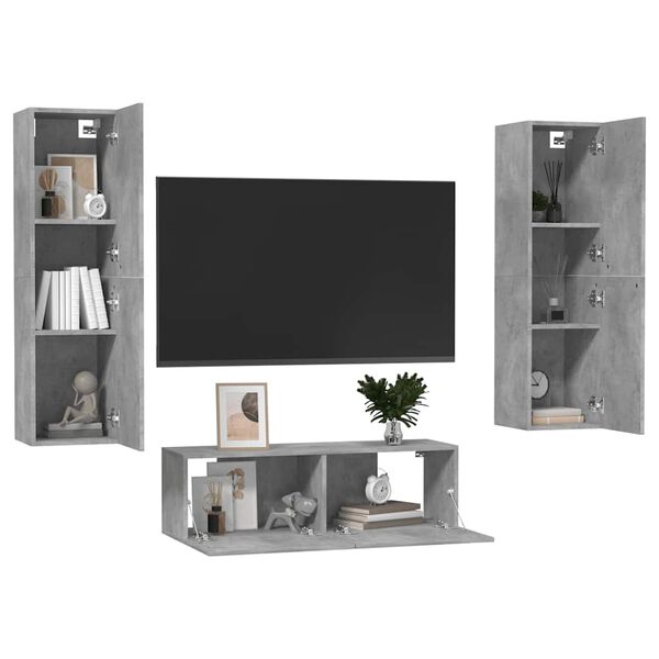 vidaXL Set di Mobili Porta TV 3 pz Grigio Cemento in Legno Multistrato