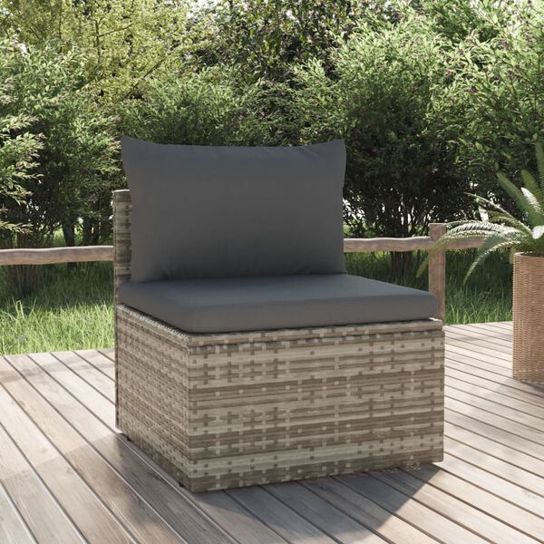 vidaXL Poltrona Centrale Giardino Cuscino Grigio 57x57x56cm Polyrattan