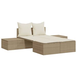 vidaXL Lettino Prendisole con Cuscini Beige in Polyrattan