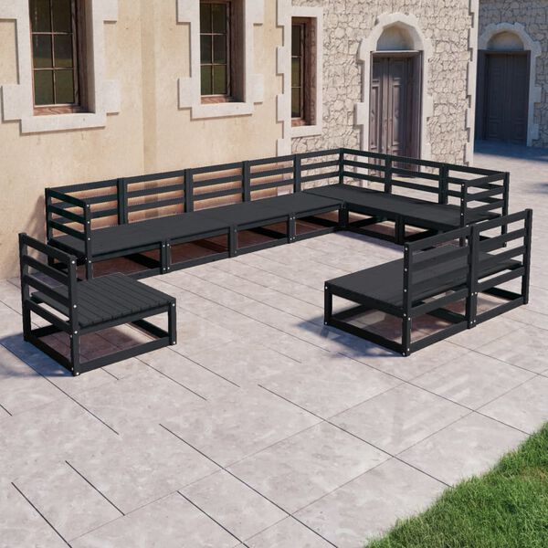 vidaXL Set Divani da Giardino 10 pz Nero in Legno Massello di Pino