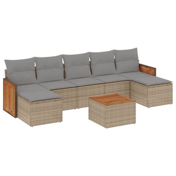 vidaXL Set Divano da Giardino 8 pz con Cuscini Beige in Polyrattan
