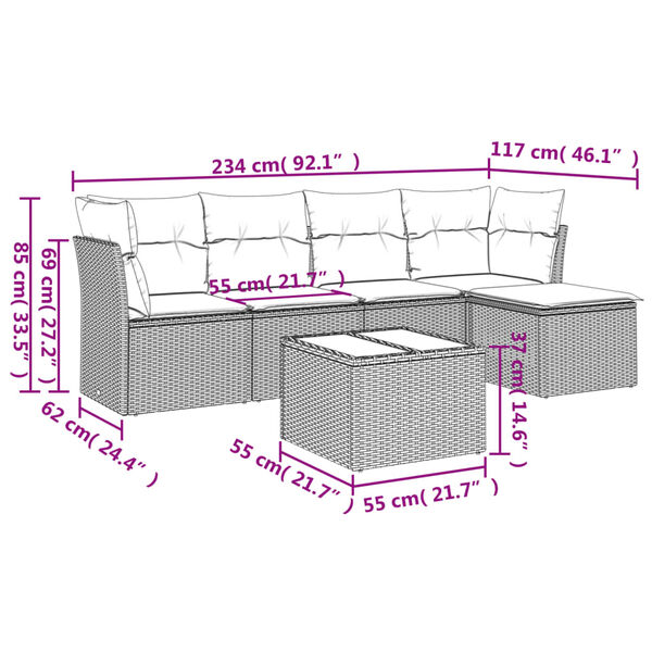 vidaXL Set Divano da Giardino 6 pz con Cuscini Beige in Polyrattan