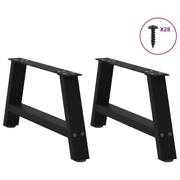 vidaXL Gambe per Tavolino da Caff&egrave; a Forma di A 2 pz Nere 60x(30-31) cm Acciaio