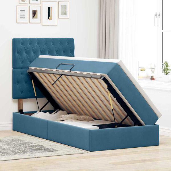 vidaXL Letto con contenitore e materasso Blu Scuro 90 x 190 cm Velluto