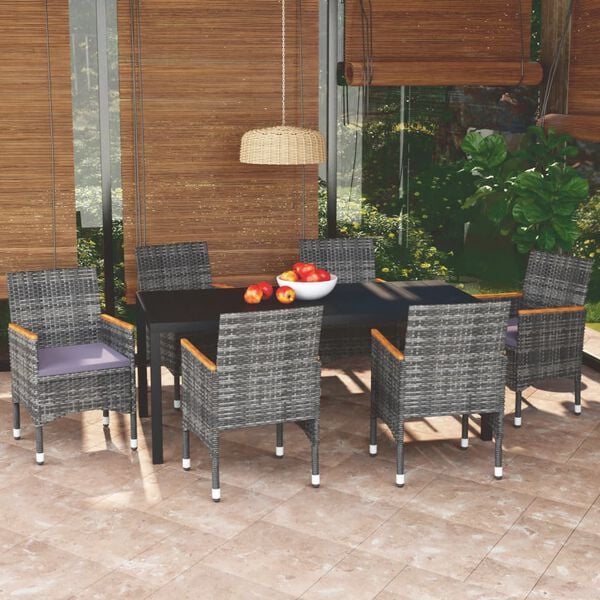 vidaXL Set da Pranzo per Giardino 7 pz con Cuscini Polyrattan Grigio
