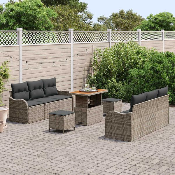 vidaXL Set Divano da Giardino con cuscino 9 pcs Grigio polyrattan