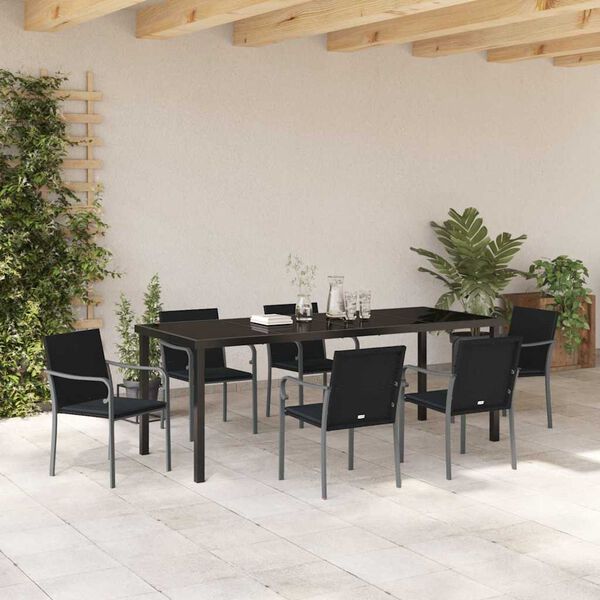 vidaXL Set da Pranzo per Giardino 7 pcs Nero e Grigio Rattan in PE