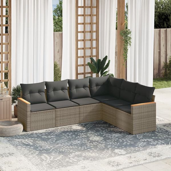 vidaXL Set Divano da Giardino 6 pz con Cuscini Grigio in Polyrattan