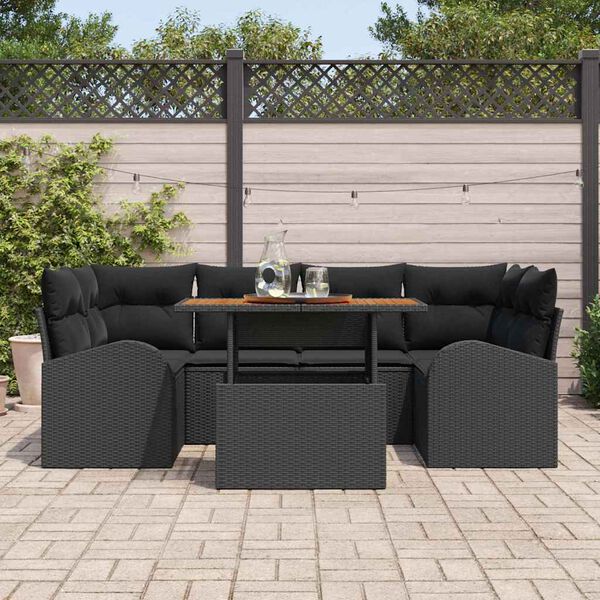 vidaXL Set Divano da Giardino con archiviazione 7 pcs Nero Poly Rattan