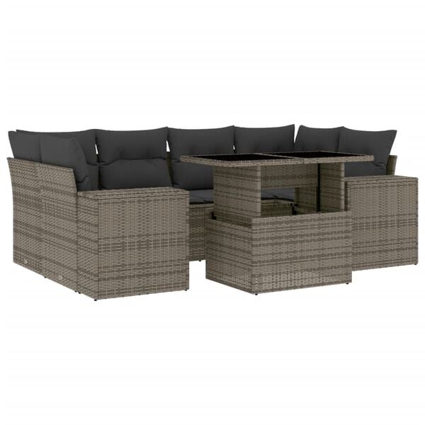 vidaXL Set Divani da Giardino 7 pz con Cuscini Grigio in Polyrattan