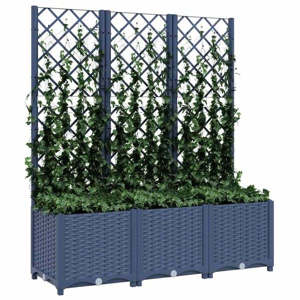 vidaXL Fioriera da Giardino con Graticcio Grigio Blu 120x40x136 cm PP