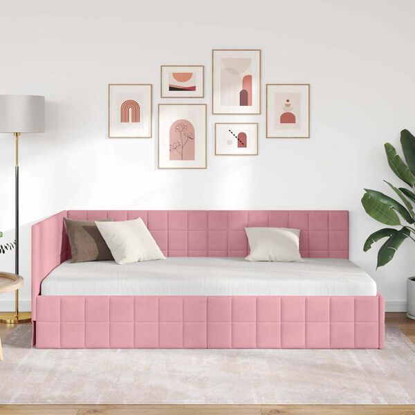 vidaXL Cornice del letto ad angolo Rosa 100 cm x 200 cm Velluto