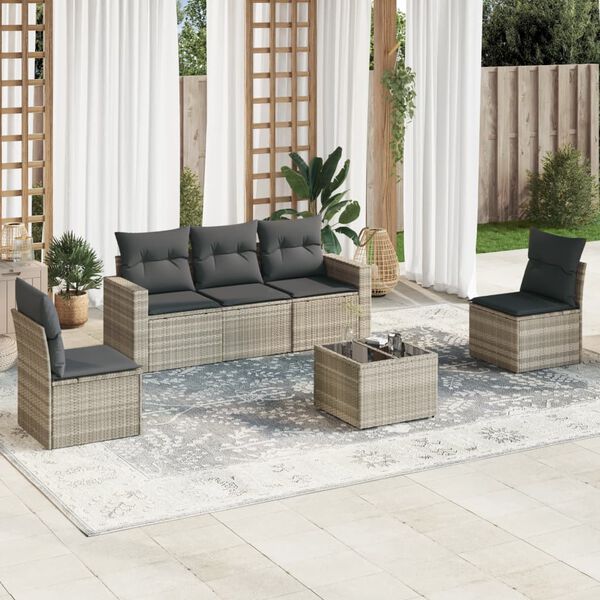 vidaXL Set Divano da Giardino 6pz con Cuscini Grigio Chiaro Polyrattan