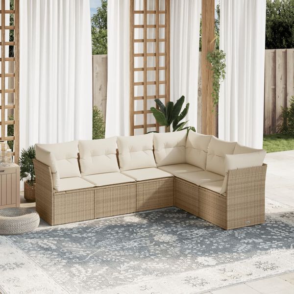 vidaXL Set Divano da Giardino 6 pz con Cuscini Beige in Polyrattan