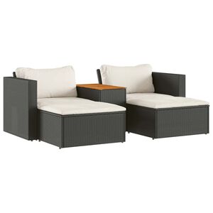 vidaXL Set Divani da Giardino 5 pz con Cuscini Nero Polyrattan Acacia