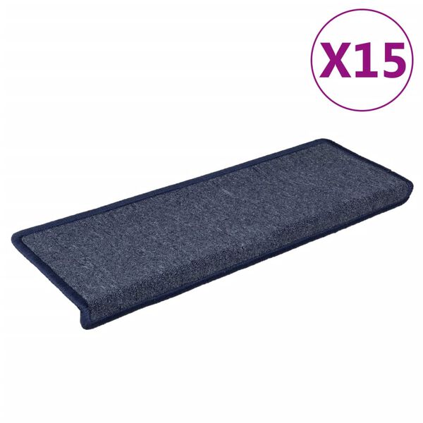 vidaXL Tappetini per scale 15 pz 65x21x4 cm Grigio scuro e blu con bordo rettangolare