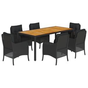 vidaXL Set da Pranzo da Giardino 7 pz Nero con Cuscini in Polyrattan