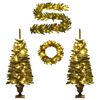 vidaXL Alberi di Natale Artificiali 2 pz con Corona, Ghirlanda e LED