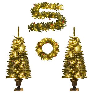 vidaXL Alberi di Natale Artificiali 2 pz con Corona, Ghirlanda e LED