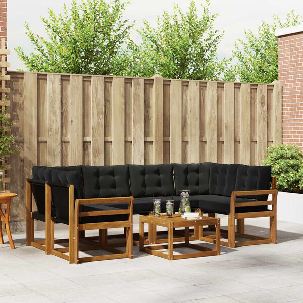vidaXL Set di divani da esterno con cuscino 7 pcs Naturale e Nero