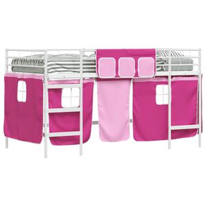 vidaXL Struttura del Letto Loft per Bambini con Tendine Bianco e Rosa