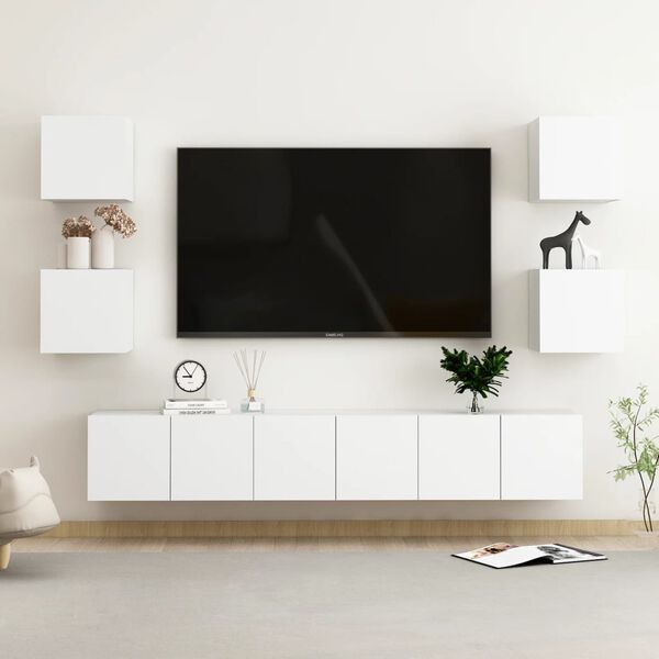 vidaXL Set di Mobili Porta TV 7 pz Bianco in Legno Multistrato