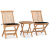 vidaXL Set da Pranzo Giardino Pieghevole 3 pz Cuscino Massello di Teak