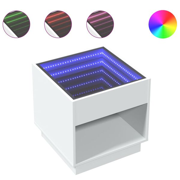 vidaXL Comodino con LED Infinity Bianco 50x50x50 cm