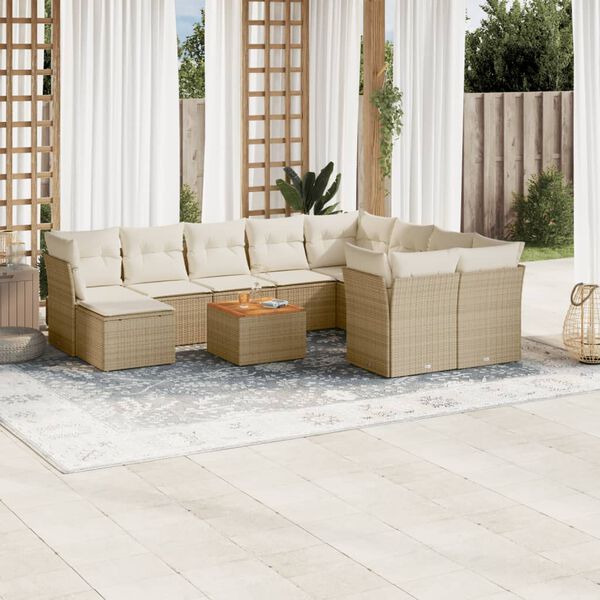 vidaXL Set Divani da Giardino 11 pz con Cuscini Beige in Polyrattan