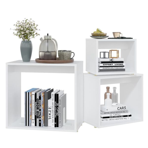 vidaXL Tavolini Impilabili 3 pz Bianchi in Legno Multistrato