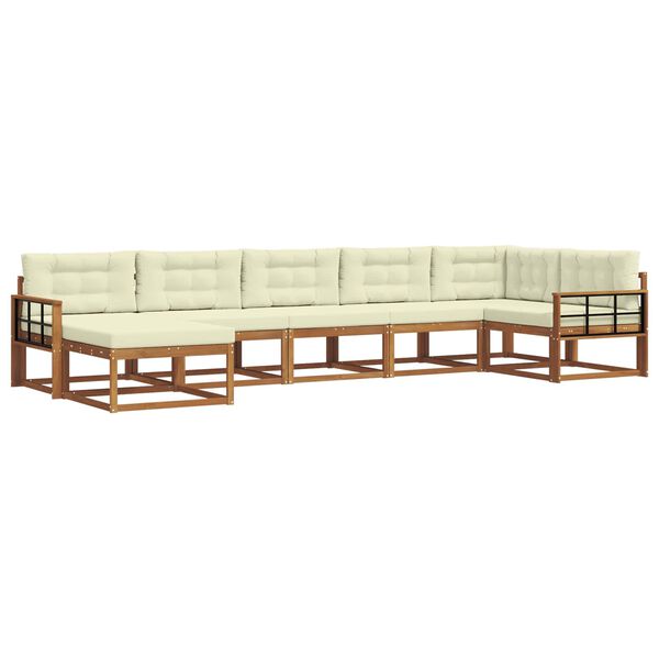 vidaXL Set di divani da esterno con cuscino 7 pcs Naturale e Crema