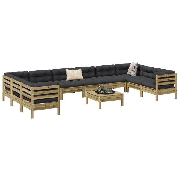 vidaXL Set Divani Giardino 11 pz con Cuscini Legno Impregnato di Pino