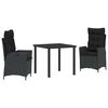 vidaXL Set da Pranzo per Giardino con cuscino 3 pcs Nero polyrattan