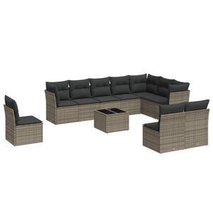 vidaXL Set Divani da Giardino 11 pz con Cuscini in Polyrattan Grigio