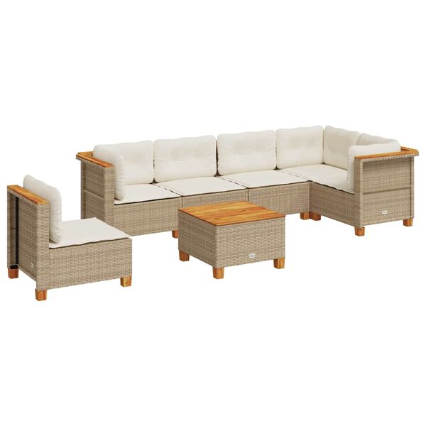 vidaXL Set Divani da Giardino 7 pz con Cuscini Beige in Polyrattan