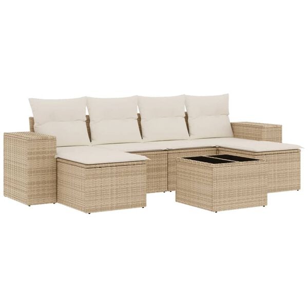 vidaXL Set Divani da Giardino 7 pz con Cuscini Beige in Polyrattan