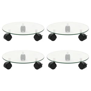 vidaXL Carrelli Porta Piante 4 pz 28 cm Vetro Temperato Rotondi