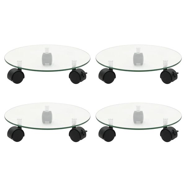 vidaXL Carrelli Porta Piante 4 pz 28 cm Vetro Temperato Rotondi