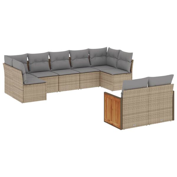 vidaXL Set Divano da Giardino 9 pz con Cuscini Beige in Polyrattan
